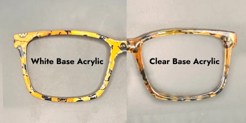 A colored topper frame using white base on the left and a clear base on the right.